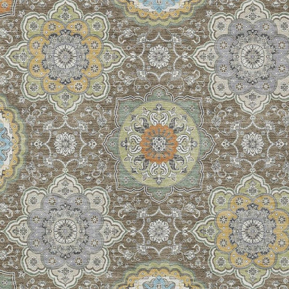 5' X 8' Taupe And Ivory Floral Medallion Washable Indoor Outdoor Area Rug HomeRoots