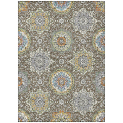 5' X 8' Taupe And Ivory Floral Medallion Washable Indoor Outdoor Area Rug HomeRoots