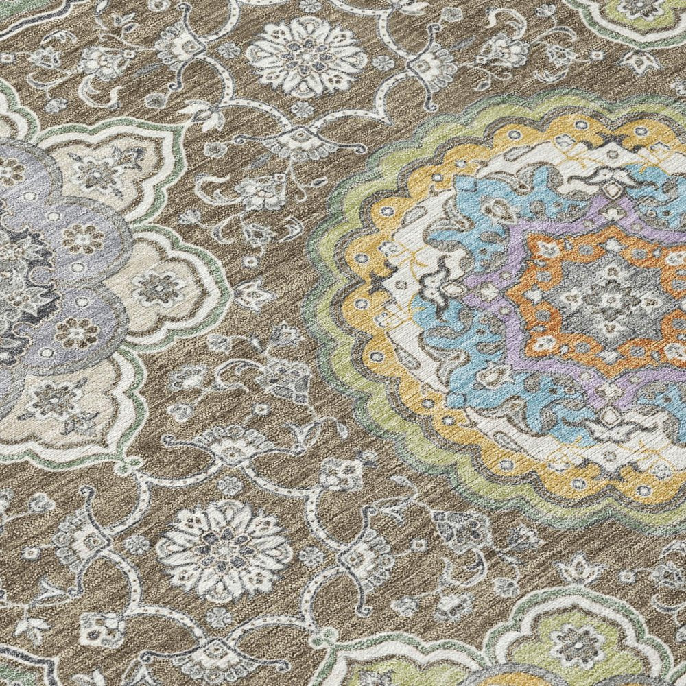 5' X 8' Taupe And Ivory Floral Medallion Washable Indoor Outdoor Area Rug HomeRoots