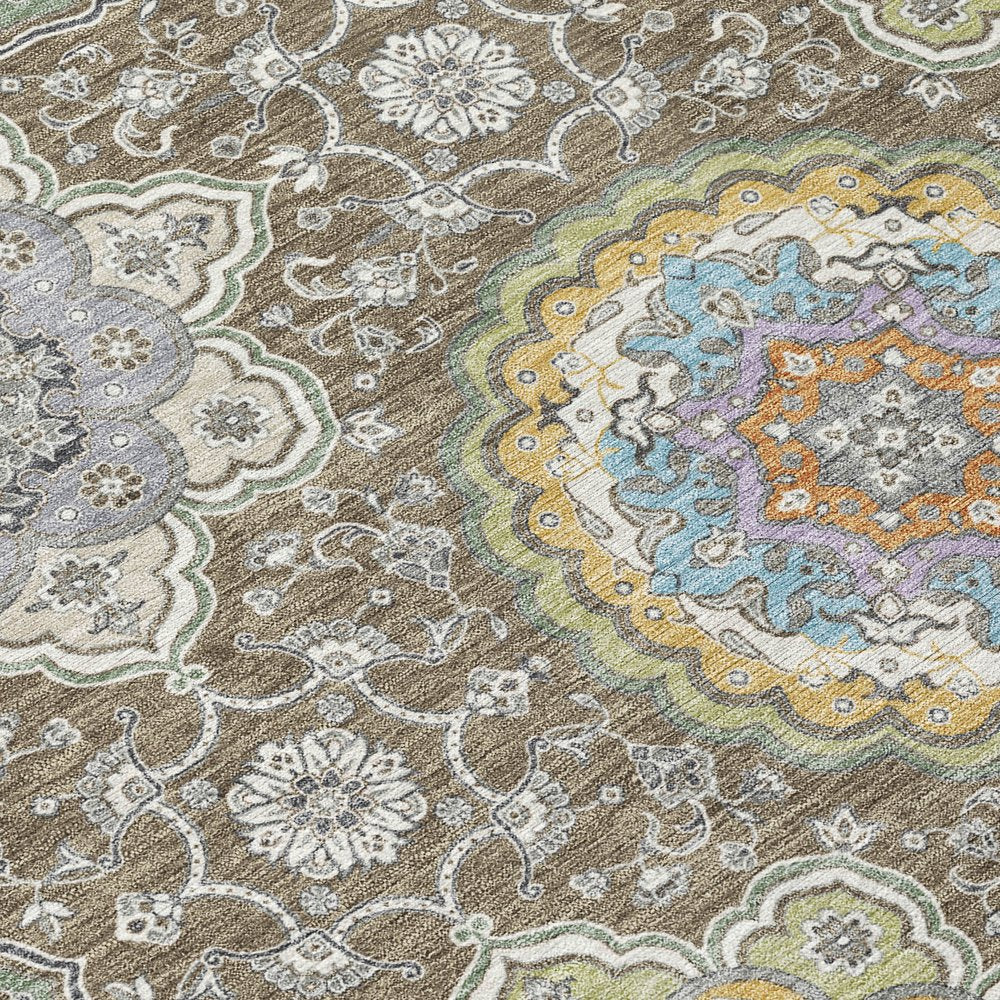5' X 8' Taupe And Ivory Floral Medallion Washable Indoor Outdoor Area Rug HomeRoots