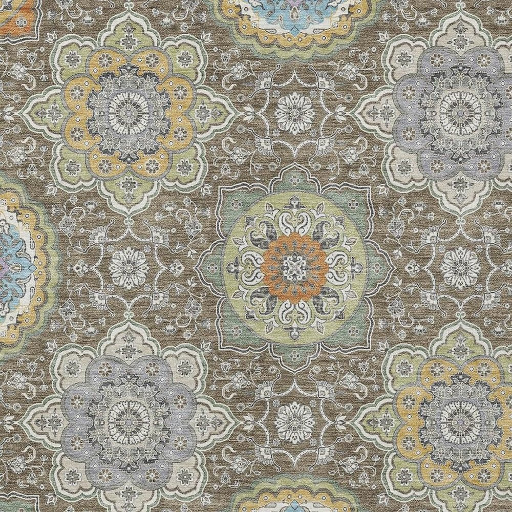8' X 10' Taupe And Ivory Floral Medallion Washable Indoor Outdoor Area Rug HomeRoots