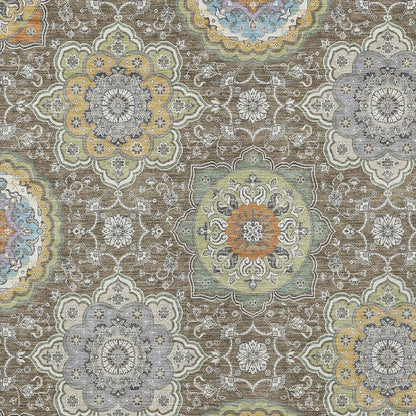 8' X 10' Taupe And Ivory Floral Medallion Washable Indoor Outdoor Area Rug HomeRoots