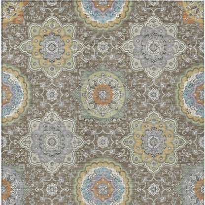 8' X 10' Taupe And Ivory Floral Medallion Washable Indoor Outdoor Area Rug HomeRoots