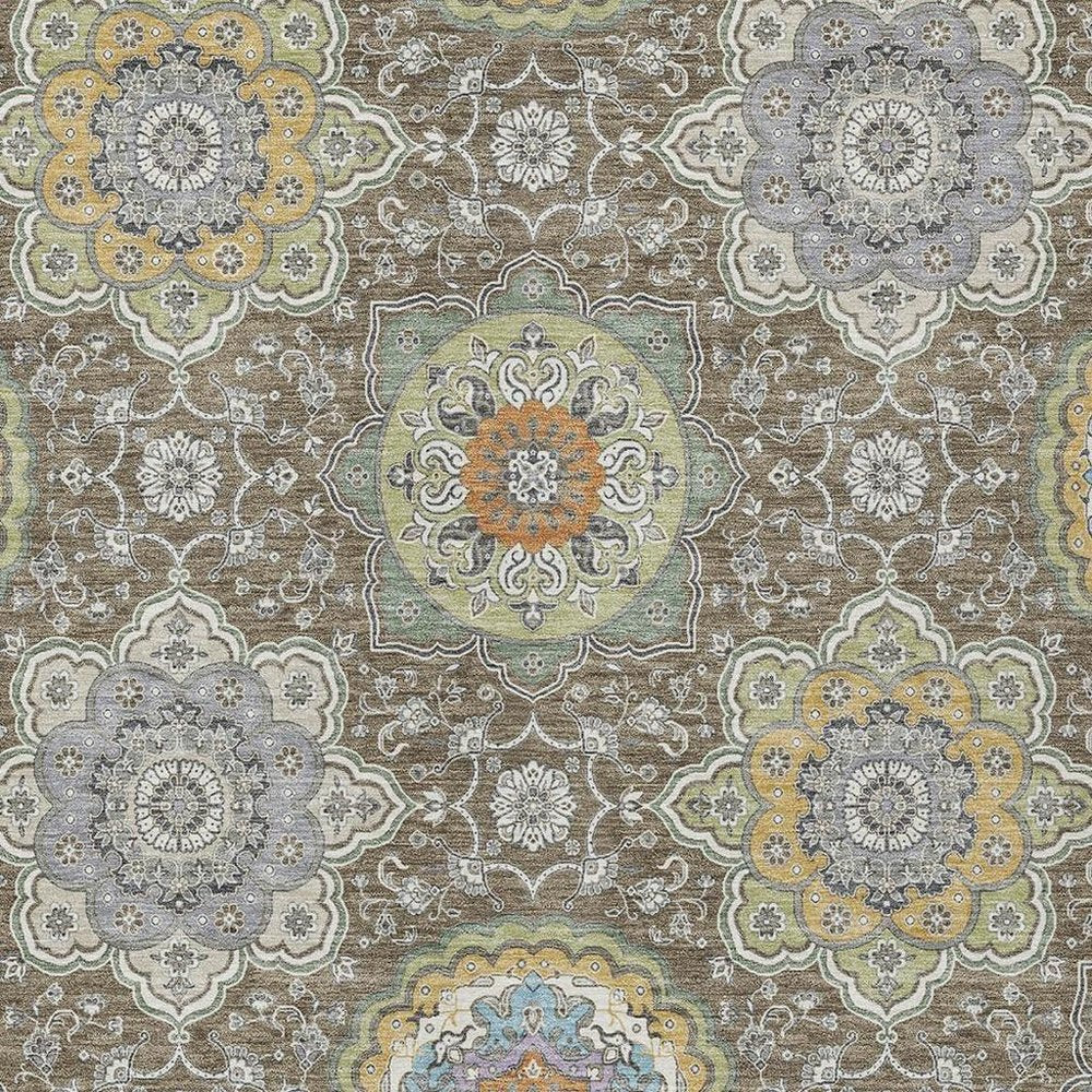 9' X 12' Taupe And Ivory Floral Medallion Washable Indoor Outdoor Area Rug HomeRoots
