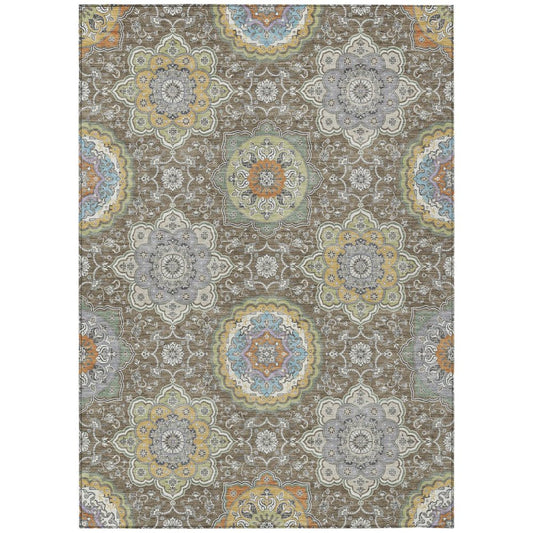 9' X 12' Taupe And Ivory Floral Medallion Washable Indoor Outdoor Area Rug HomeRoots