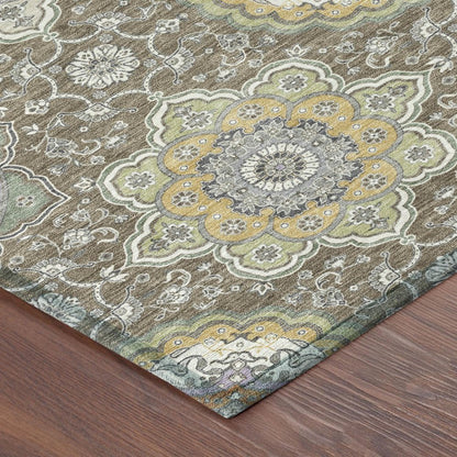 9' X 12' Taupe And Ivory Floral Medallion Washable Indoor Outdoor Area Rug HomeRoots