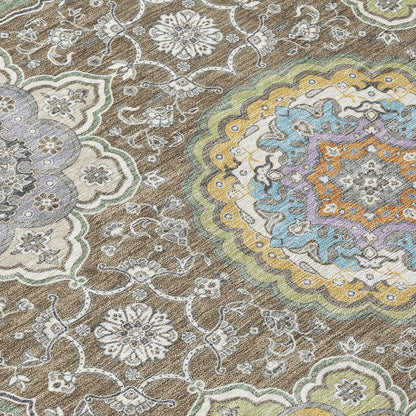 9' X 12' Taupe And Ivory Floral Medallion Washable Indoor Outdoor Area Rug HomeRoots