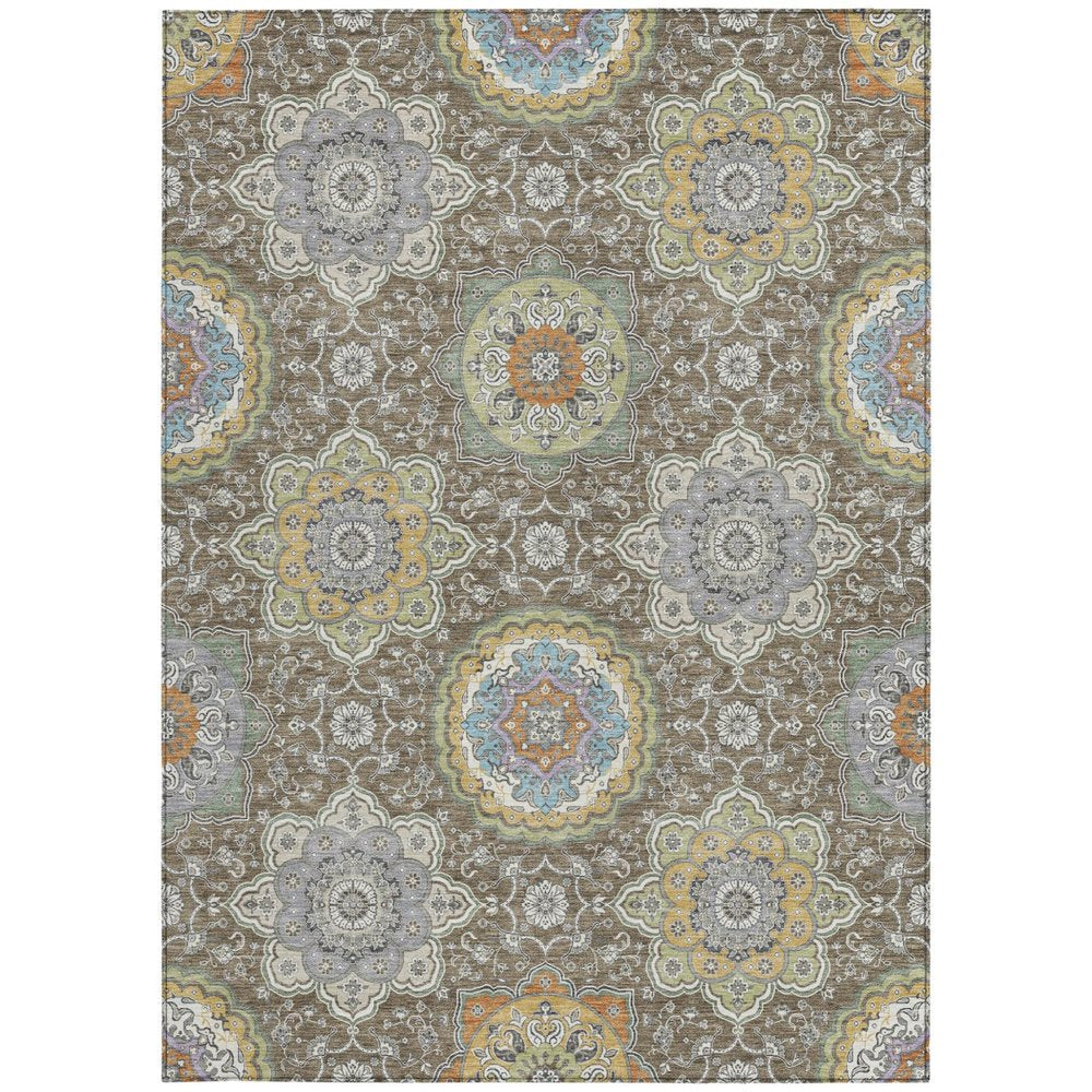 10' X 14' Taupe And Ivory Floral Medallion Washable Indoor Outdoor Area Rug HomeRoots