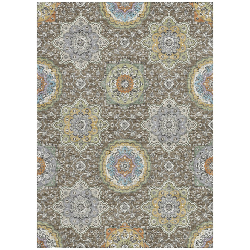 10' X 14' Taupe And Ivory Floral Medallion Washable Indoor Outdoor Area Rug HomeRoots