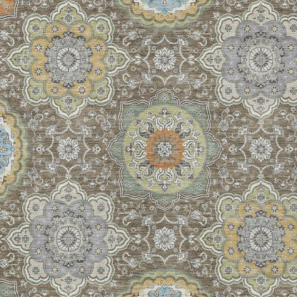 10' X 14' Taupe And Ivory Floral Medallion Washable Indoor Outdoor Area Rug HomeRoots
