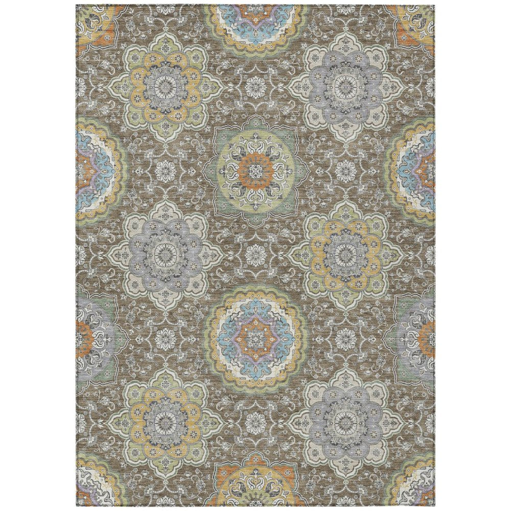 10' X 14' Taupe And Ivory Floral Medallion Washable Indoor Outdoor Area Rug HomeRoots