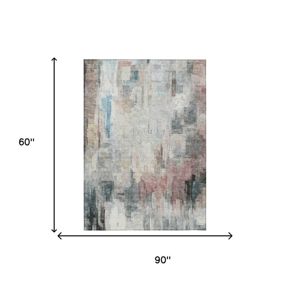 5' X 8' Ivory And Gray Abstract Washable Indoor Outdoor Area Rug HomeRoots
