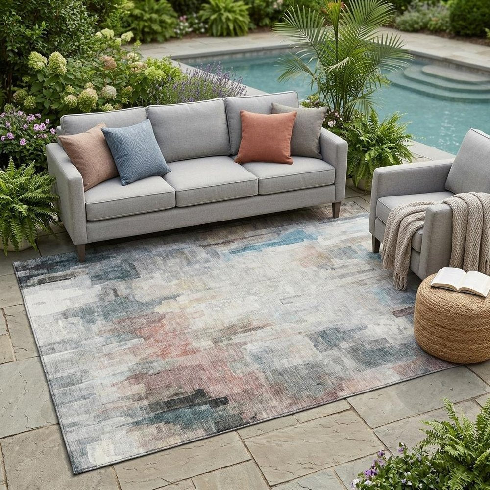 5' X 8' Ivory And Gray Abstract Washable Indoor Outdoor Area Rug HomeRoots