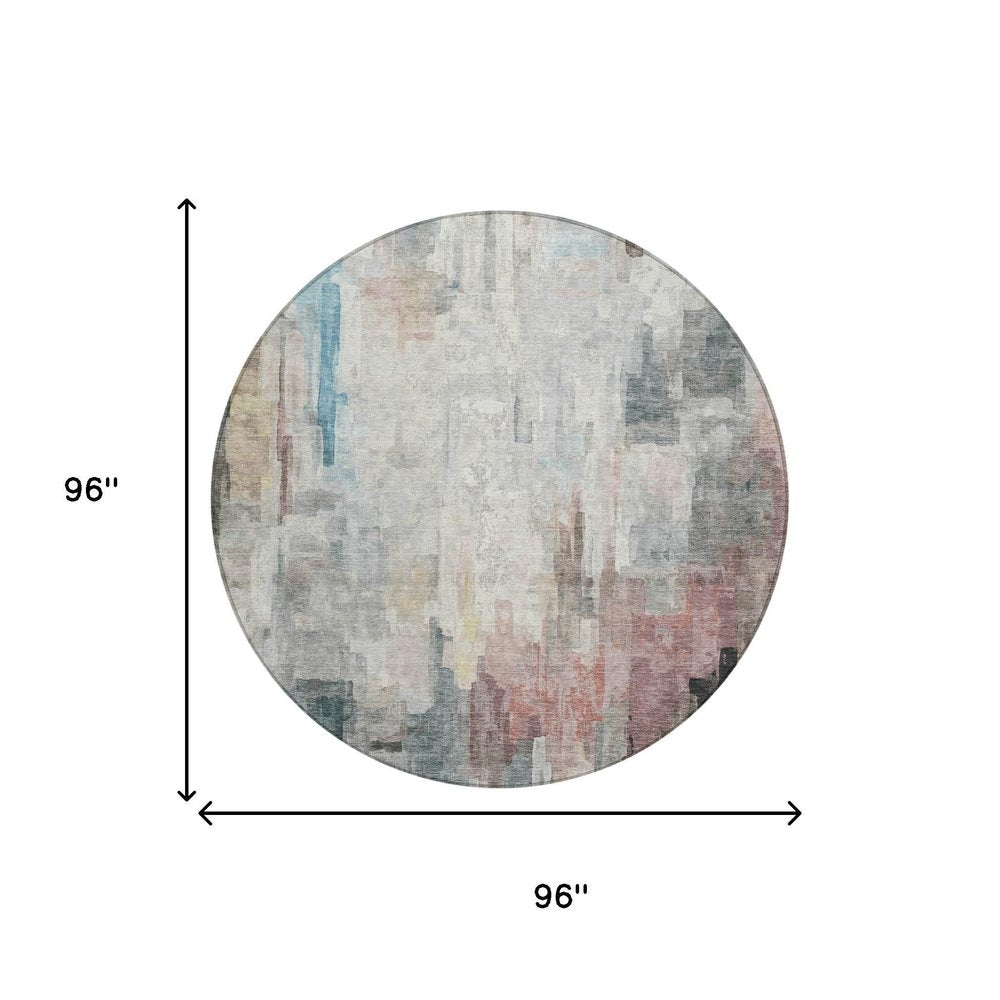 8' Ivory And Gray Round Abstract Washable Indoor Outdoor Area Rug HomeRoots