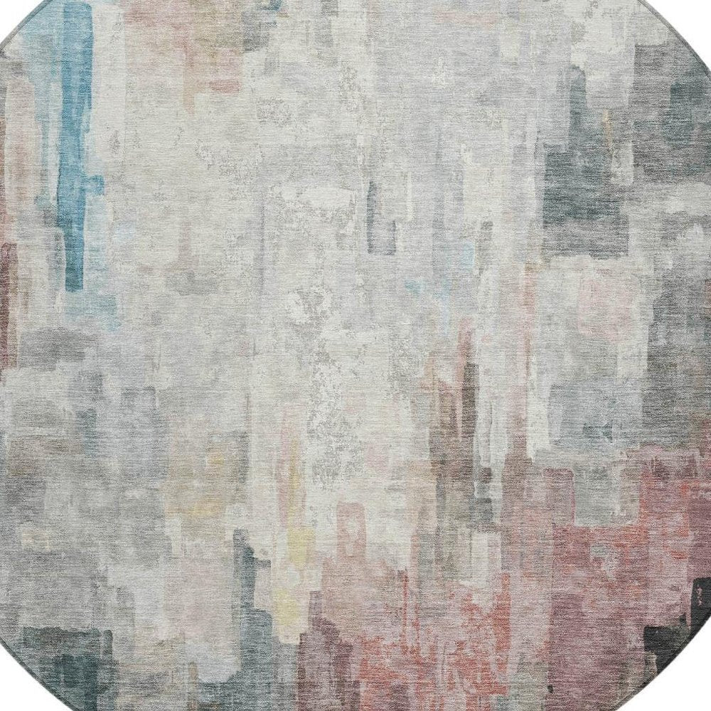 8' Ivory And Gray Round Abstract Washable Indoor Outdoor Area Rug HomeRoots