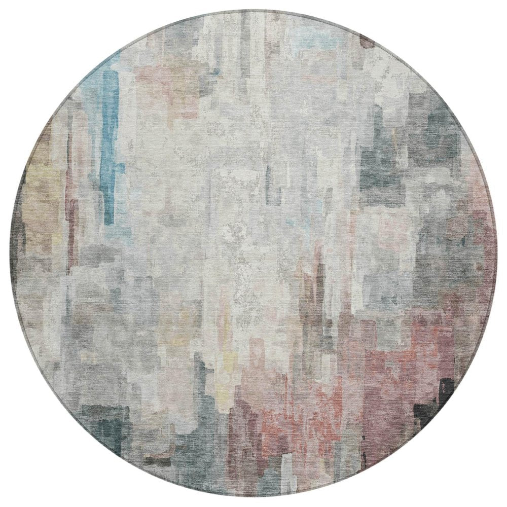 8' Ivory And Gray Round Abstract Washable Indoor Outdoor Area Rug HomeRoots