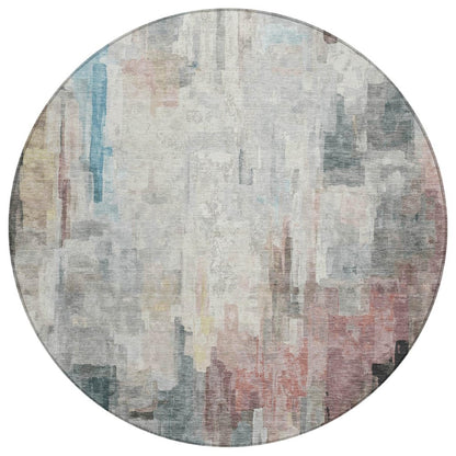 8' Ivory And Gray Round Abstract Washable Indoor Outdoor Area Rug HomeRoots