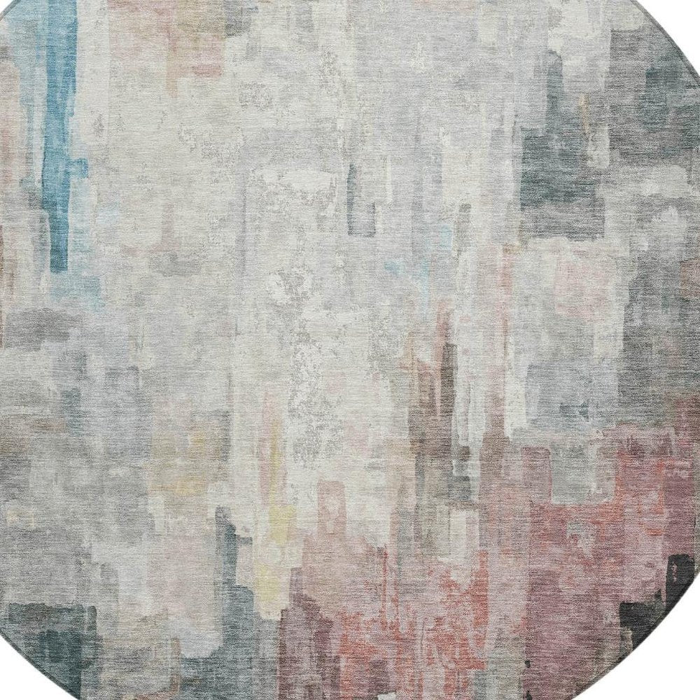 8' Ivory And Gray Round Abstract Washable Indoor Outdoor Area Rug HomeRoots
