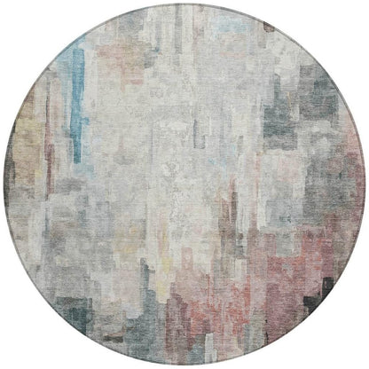 8' Ivory And Gray Round Abstract Washable Indoor Outdoor Area Rug HomeRoots