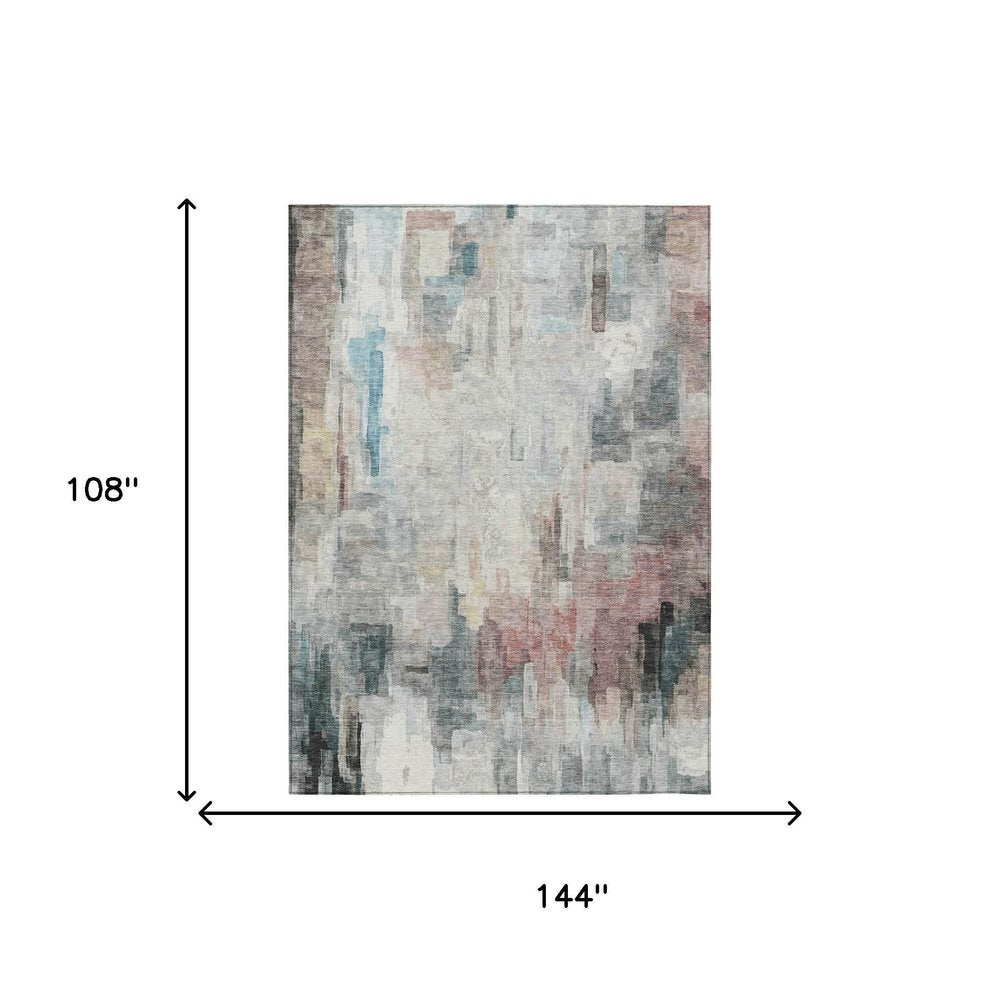 9' X 12' Ivory And Gray Abstract Washable Indoor Outdoor Area Rug HomeRoots