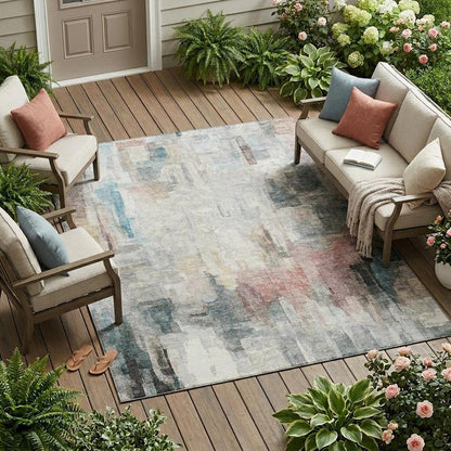 9' X 12' Ivory And Gray Abstract Washable Indoor Outdoor Area Rug HomeRoots
