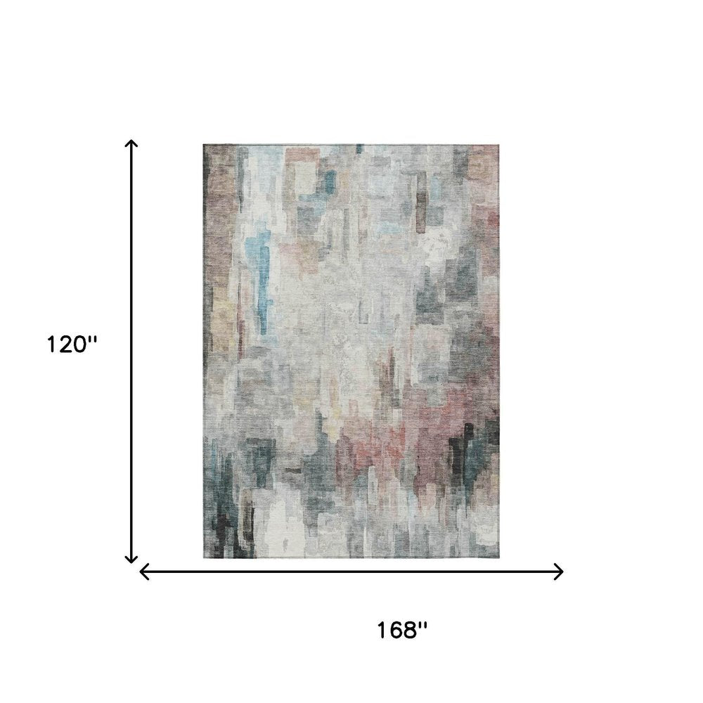 10' X 14' Ivory And Gray Abstract Washable Indoor Outdoor Area Rug HomeRoots