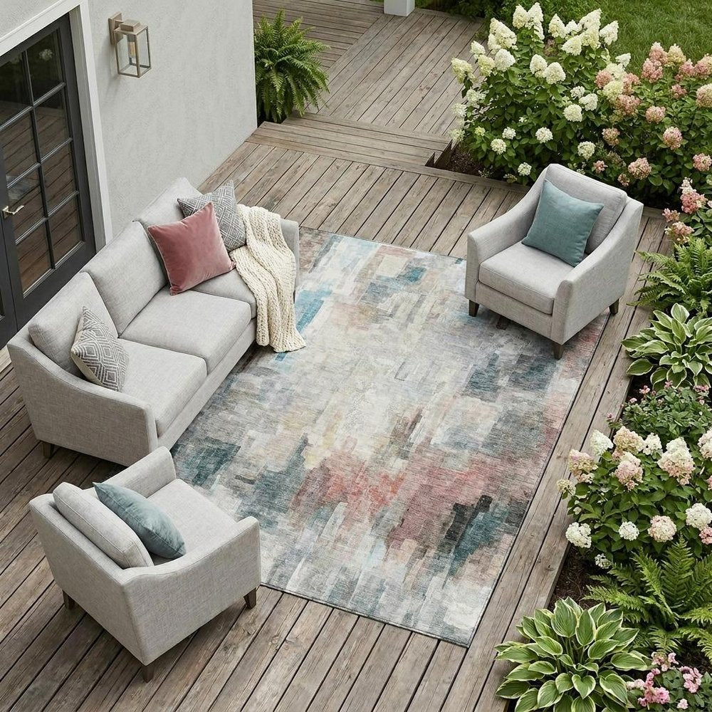 10' X 14' Ivory And Gray Abstract Washable Indoor Outdoor Area Rug HomeRoots