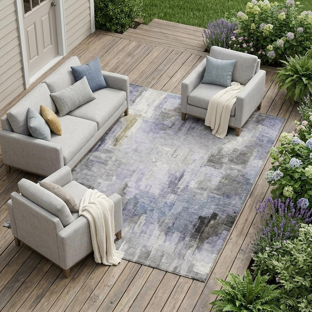 9' X 12' Lavender And Gray Abstract Washable Indoor Outdoor Area Rug HomeRoots