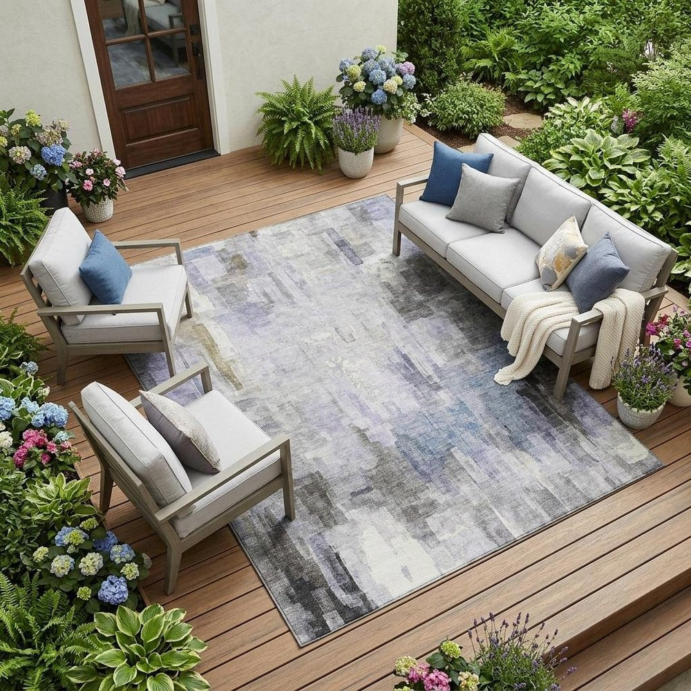 10' X 14' Lavender And Gray Abstract Washable Indoor Outdoor Area Rug HomeRoots