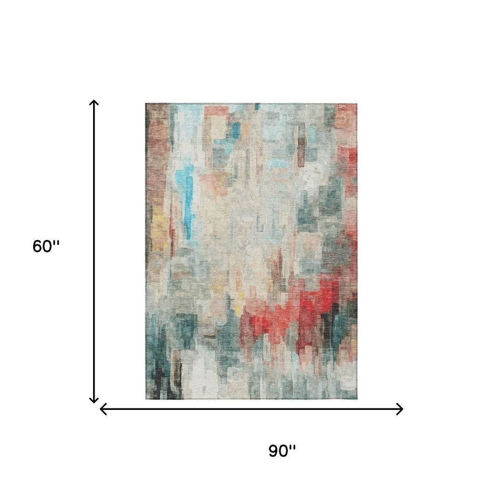 5' X 8' Pearl And Gray Abstract Washable Indoor Outdoor Area Rug HomeRoots