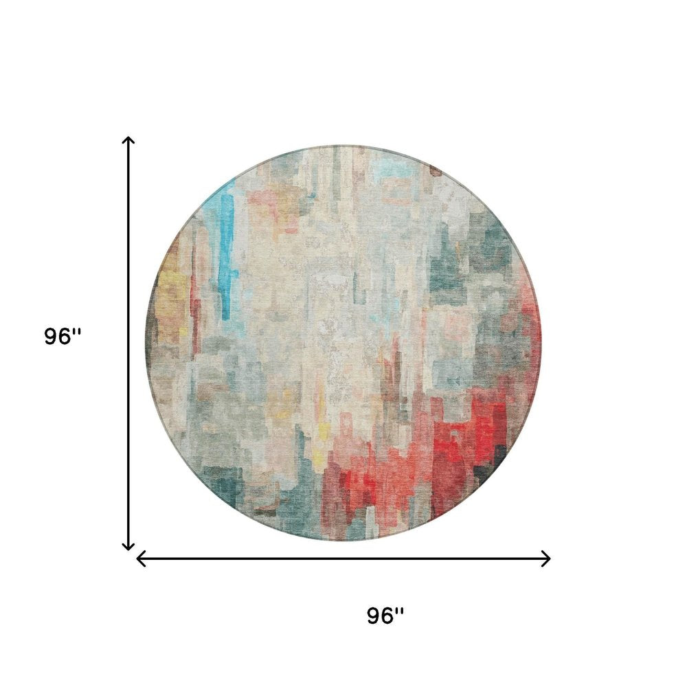 8' Pearl And Gray Round Abstract Washable Indoor Outdoor Area Rug HomeRoots