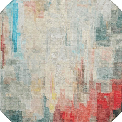 8' Pearl And Gray Round Abstract Washable Indoor Outdoor Area Rug HomeRoots