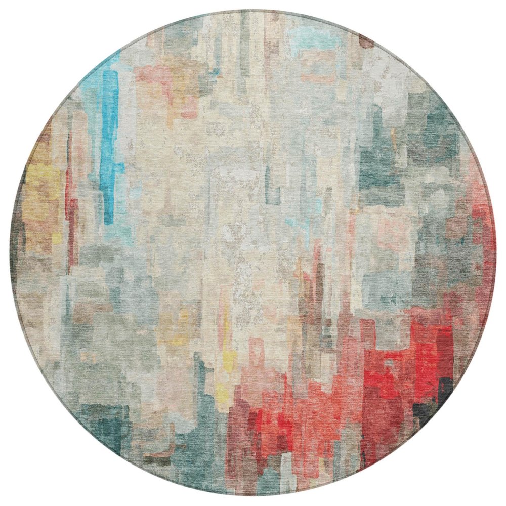 8' Pearl And Gray Round Abstract Washable Indoor Outdoor Area Rug HomeRoots