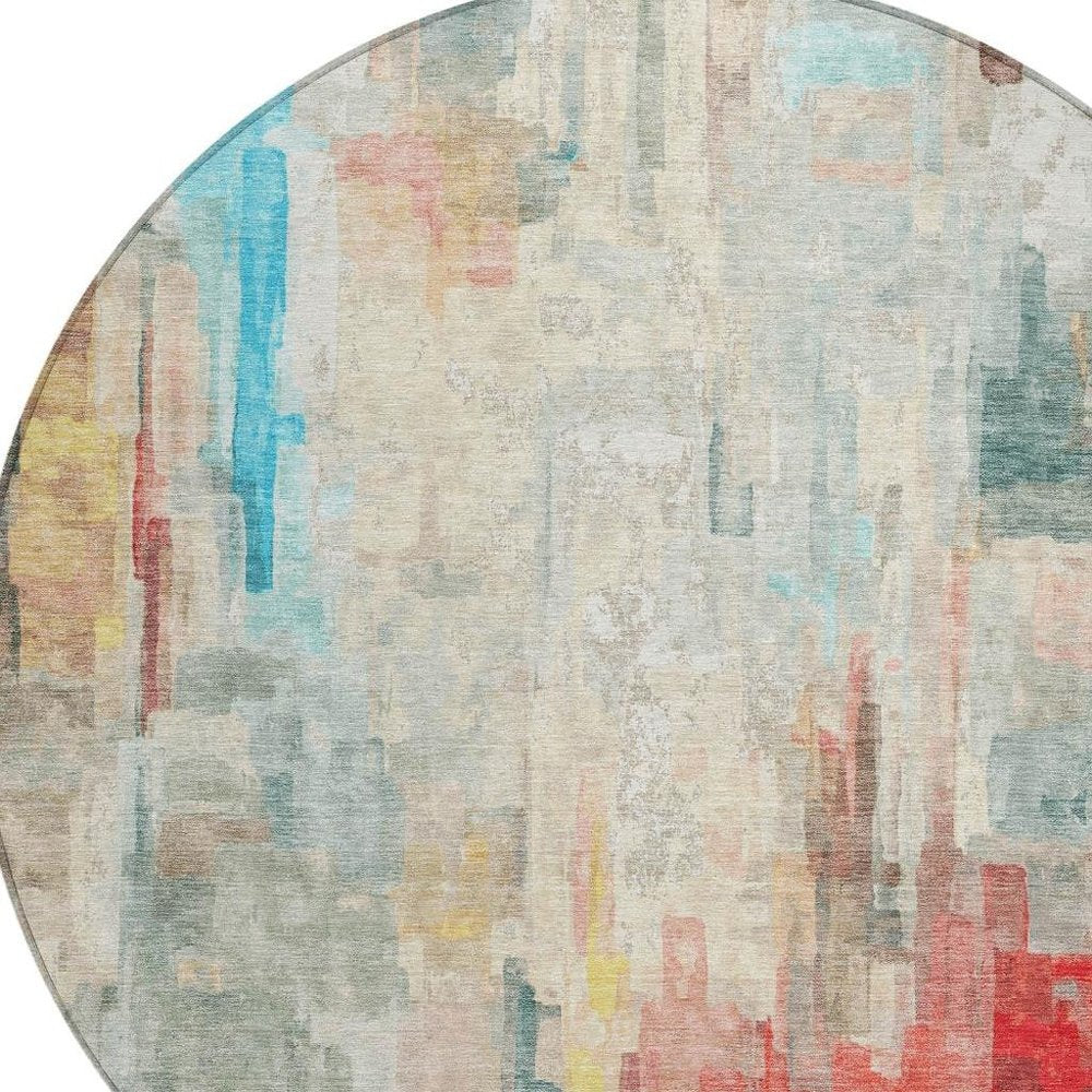 8' Pearl And Gray Round Abstract Washable Indoor Outdoor Area Rug HomeRoots