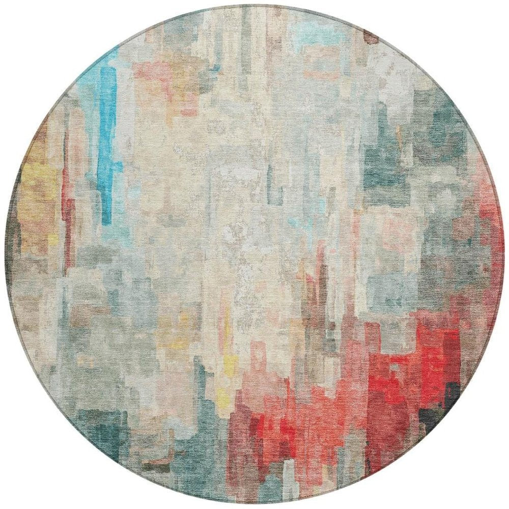 8' Pearl And Gray Round Abstract Washable Indoor Outdoor Area Rug HomeRoots