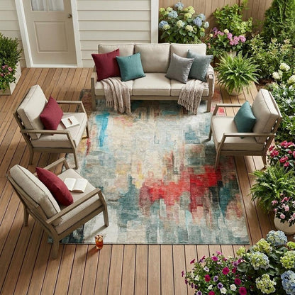9' X 12' Pearl And Gray Abstract Washable Indoor Outdoor Area Rug HomeRoots