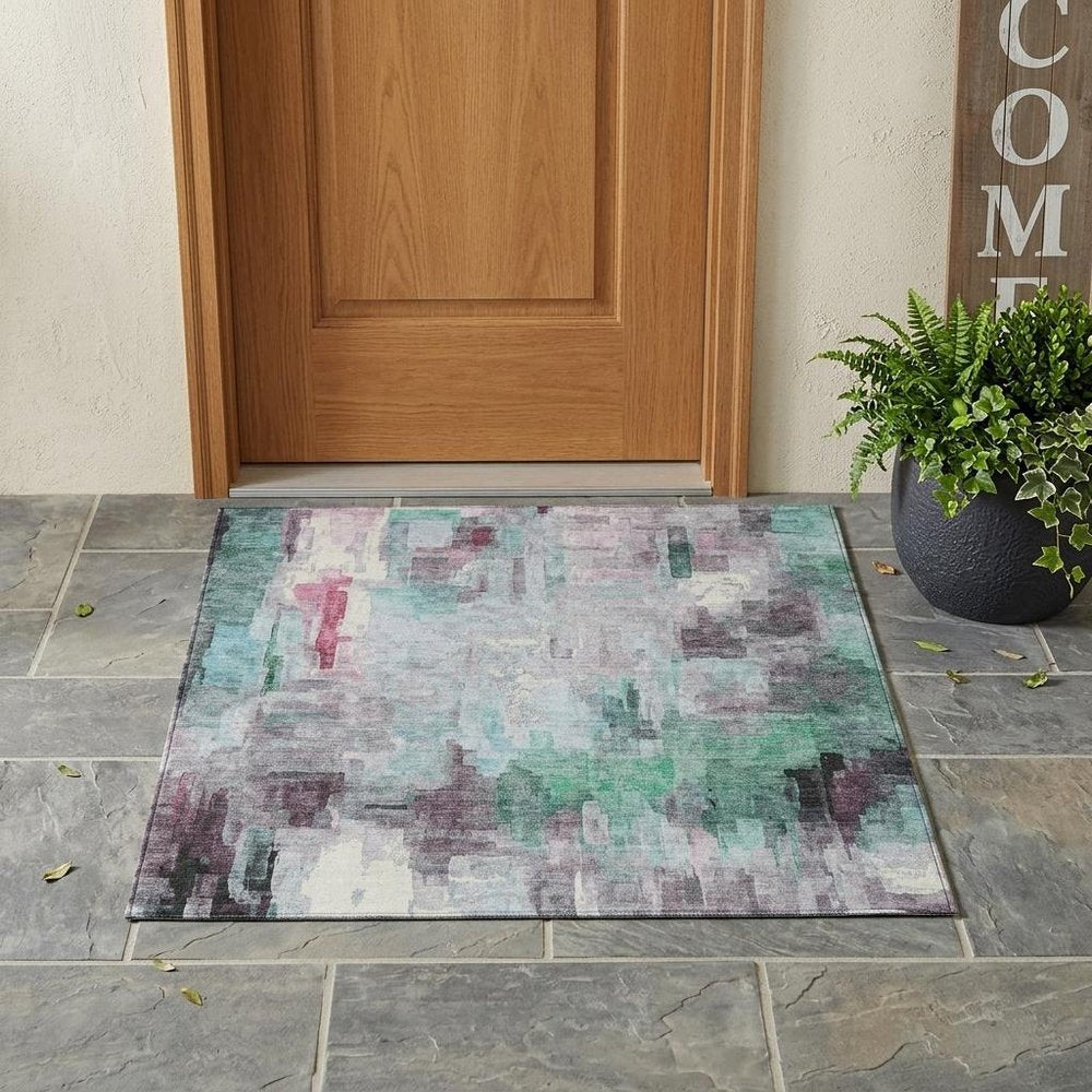 3' X 5' Sky Blue And Mauve Abstract Washable Indoor Outdoor Area Rug HomeRoots