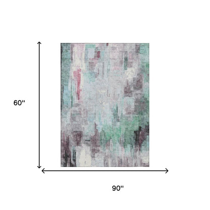 5' X 8' Sky Blue And Mauve Abstract Washable Indoor Outdoor Area Rug HomeRoots