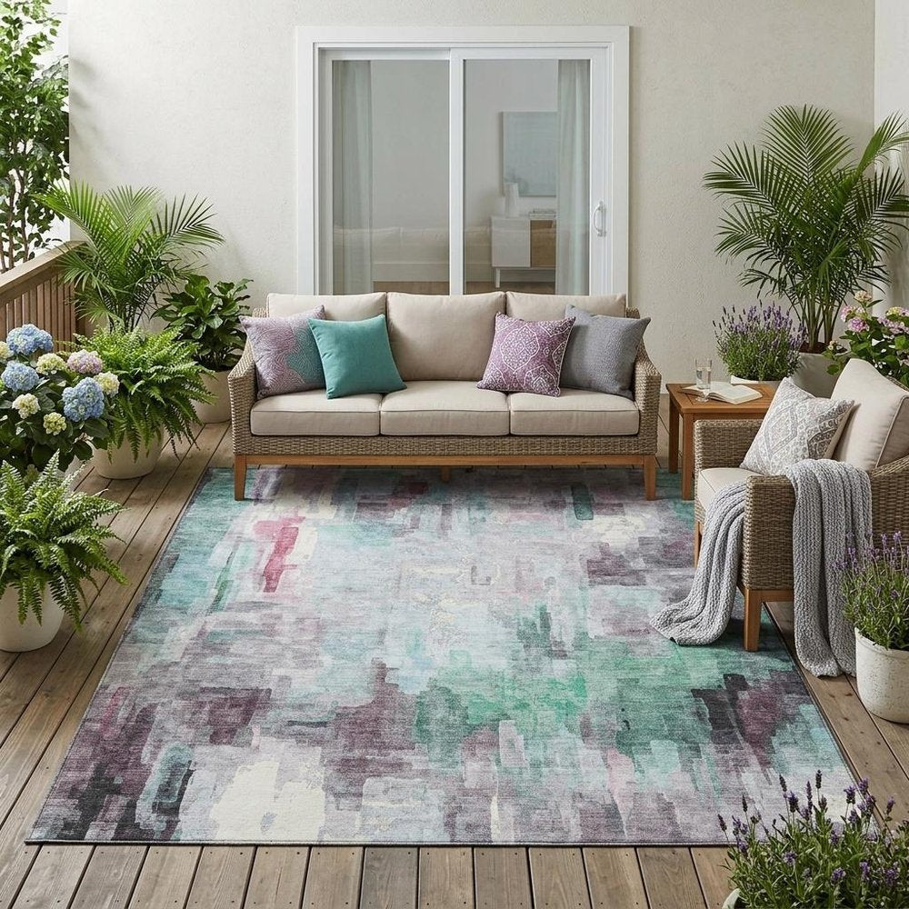 5' X 8' Sky Blue And Mauve Abstract Washable Indoor Outdoor Area Rug HomeRoots