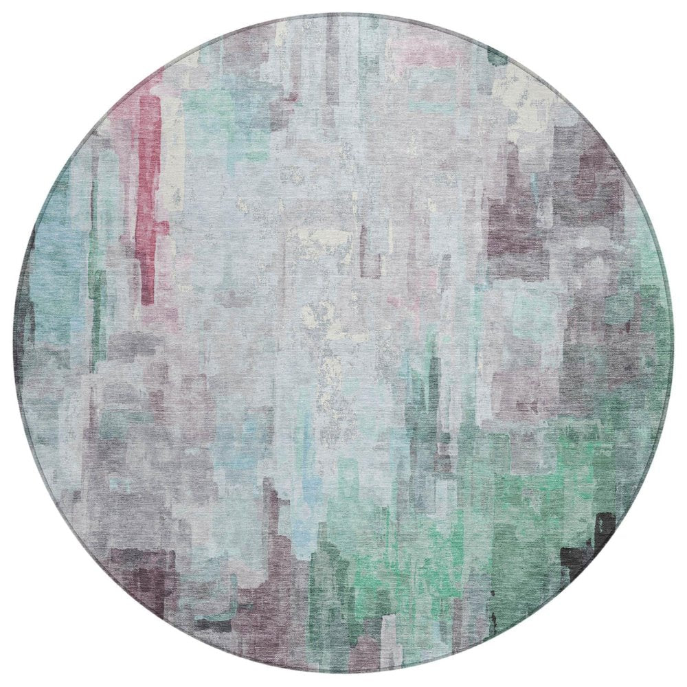 8' Sky Blue And Mauve Round Abstract Washable Indoor Outdoor Area Rug HomeRoots