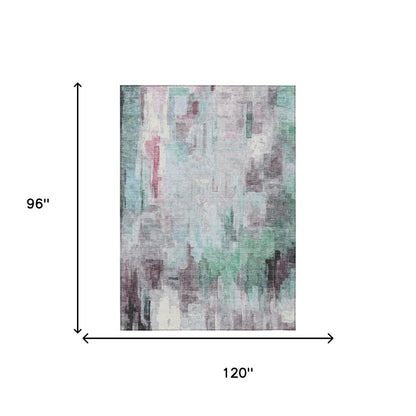 8' X 10' Sky Blue And Mauve Abstract Washable Indoor Outdoor Area Rug HomeRoots