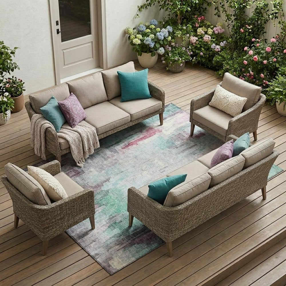 8' X 10' Sky Blue And Mauve Abstract Washable Indoor Outdoor Area Rug HomeRoots