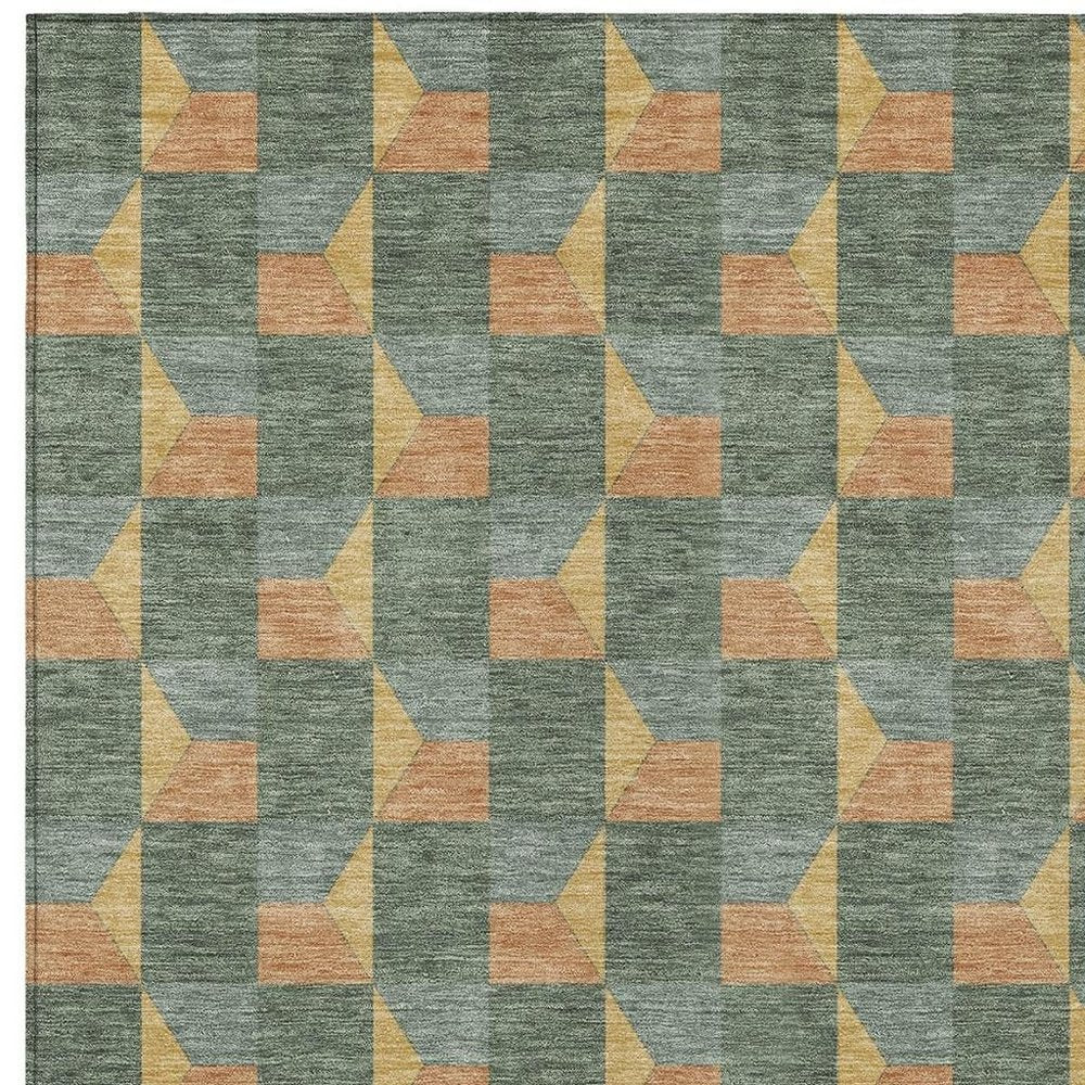10' X 14' Green And Gray Geometric Washable Indoor Outdoor Area Rug — view 4