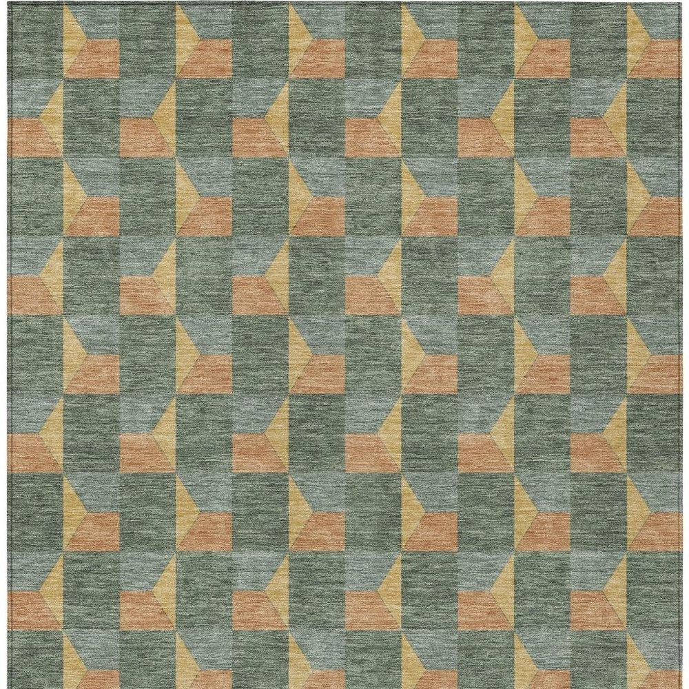 10' X 14' Green And Gray Geometric Washable Indoor Outdoor Area Rug — view 5