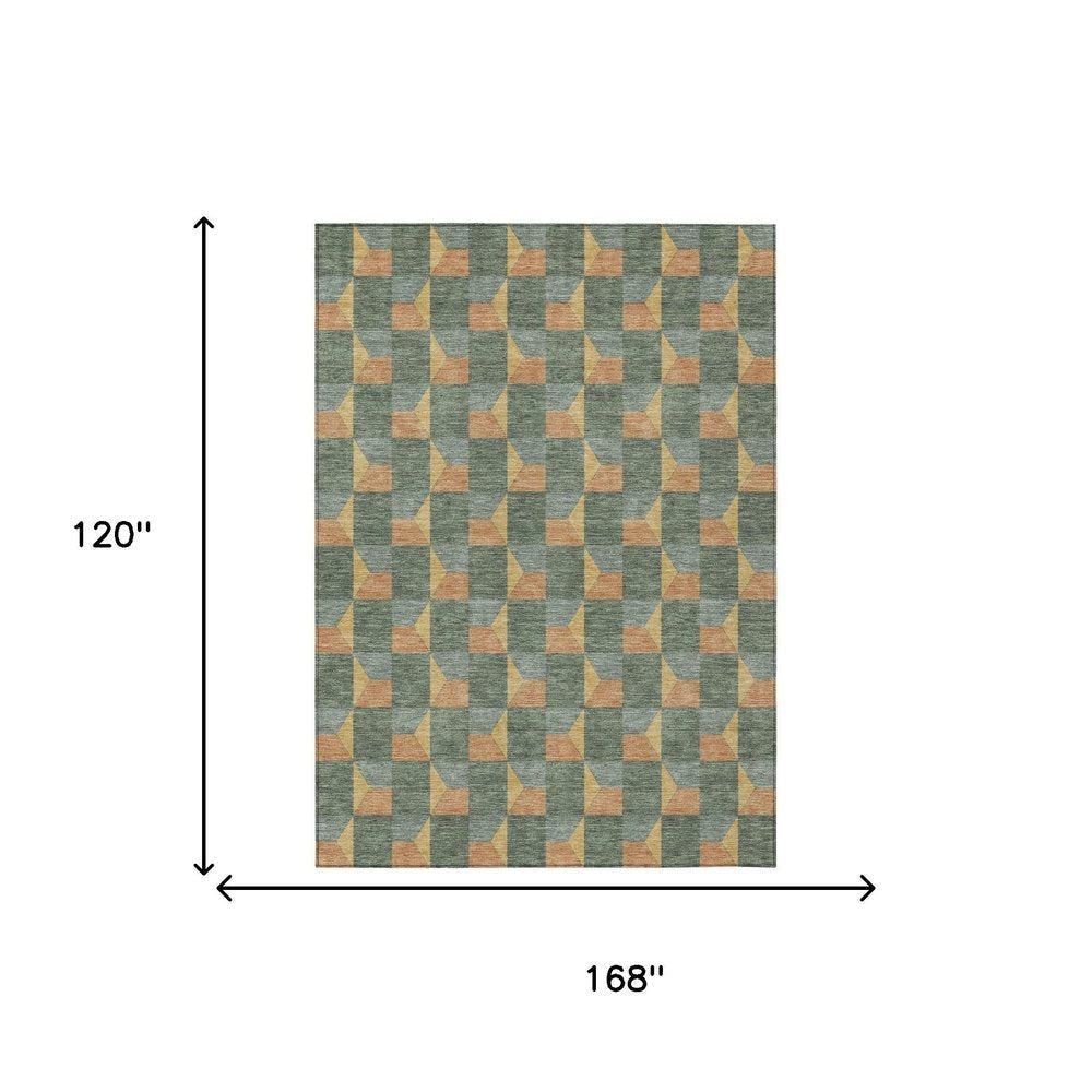 10' X 14' Green And Gray Geometric Washable Indoor Outdoor Area Rug — view 6