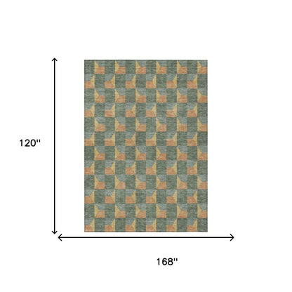 10' X 14' Green And Gray Geometric Washable Indoor Outdoor Area Rug HomeRoots