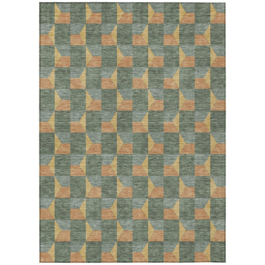 10' X 14' Green And Gray Geometric Washable Indoor Outdoor Area Rug