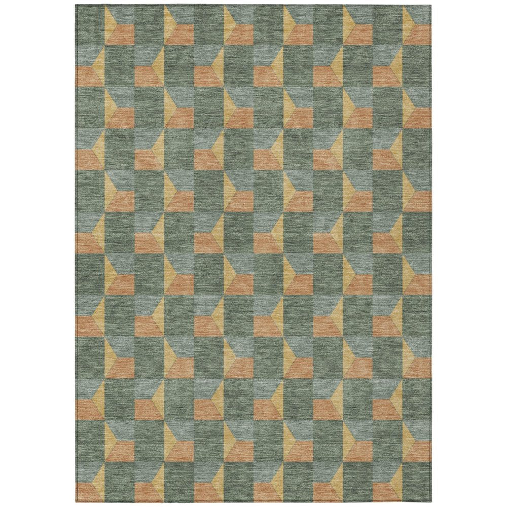 10' X 14' Green And Gray Geometric Washable Indoor Outdoor Area Rug — view 1