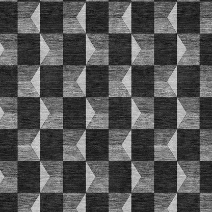 3' X 5' Black And Ivory Geometric Washable Indoor Outdoor Area Rug