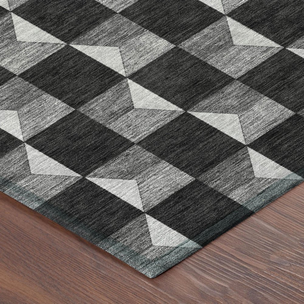 3' X 5' Black And Ivory Geometric Washable Indoor Outdoor Area Rug
